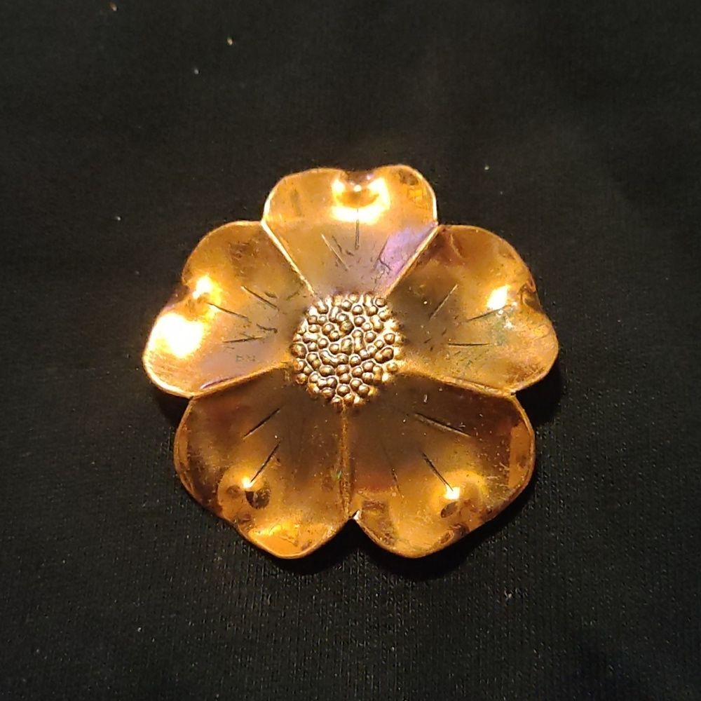 Arts n Crafts era Copper flower pin unsigned